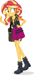 Size: 4657x10309 | Tagged: safe, artist:illumnious, derpibooru import, sunset shimmer, equestria girls, equestria girls series, forgotten friendship, absurd resolution, boots, clothes, high heel boots, shirt, shoes, shoulder bag, simple background, skirt, solo, transparent background, vector