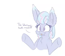 Size: 1000x850 | Tagged: safe, artist:heir-of-rick, derpibooru import, oc, oc:sapphire lollipop, unofficial characters only, earth pony, pony, bust, cheek fluff, chest fluff, dialogue, ear fluff, female, freckles, impossibly large ears, mare, simple background, solo, tongue out, white background