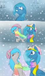 Size: 480x800 | Tagged: artist:elisdoominika, clothes, cold, comic, derpibooru import, freezing, freezing fetish, hat, oc, oc:sweet elis, oc:thinker blue, rainbow, safe, scarf, shivering, snow, trembling, winter