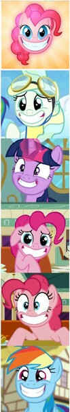 Size: 351x2036 | Tagged: safe, artist:misterdavey, derpibooru import, screencap, pinkie pie, rainbow dash, twilight sparkle, twilight sparkle (alicorn), vapor trail, alicorn, earth pony, pegasus, pony, smile hd, newbie dash, the saddle row review, top bolt, cute, dashabetes, diapinkes, female, floppy ears, grin, looking at you, magic, mare, smiling, twiabetes, vaporbetes