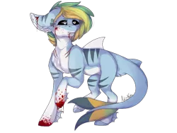 Size: 1024x768 | Tagged: artist:akiiichaos, blood, derpibooru import, female, grimdark, oc, oc:harper, original species, shark pony, simple background, solo, transparent background