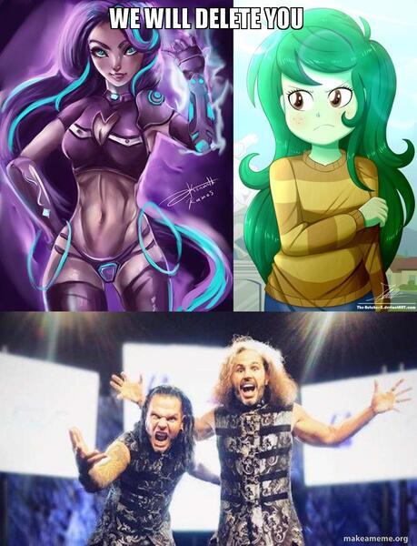 Size: 800x1046 | Tagged: questionable, artist:the-butch-x, derpibooru import, starlight glimmer, wallflower blush, equestria girls, equestria girls series, breasts, broken matt, jeff hardy, matt hardy, meme, parody, tna, wwe