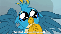 Size: 922x516 | Tagged: safe, derpibooru import, edit, edited screencap, screencap, gallus, gryphon, school daze, :<, animated, cute, daaaaaaaaaaaw, dilated pupils, discovery family logo, eye shimmer, floppy ears, frown, gallabetes, hnnng, image macro, looking at you, male, meme, puppy dog eyes, puppy-eyed gallus, sad, sad face, solo, spread wings, wings