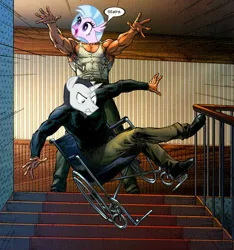 Size: 600x640 | Tagged: chancellor neighsay, charles xavier, classical hippogriff, derpibooru import, hippogriff, marvel, meme, mister sinister, one weakness, safe, school daze, silverstream, stairs, that hippogriff sure does love stairs, wheelchair, x-men, ytmnd