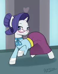 Size: 3500x4500 | Tagged: safe, artist:potzm, derpibooru import, rarity, pony, unicorn, school daze, alternate hairstyle, clothes, cute, dress, female, glasses, heart eyes, looking at you, mare, schoolmarm rarity, smiling, solo, teacher, wingding eyes