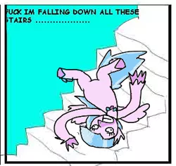 Size: 303x286 | Tagged: artist:shadok123, classical hippogriff, derpibooru import, hippogriff, it keeps happening, jewelry, necklace, safe, school daze, silverstream, solo, stairs, sweet bro and hella jeff, that hippogriff sure does love stairs, vulgar