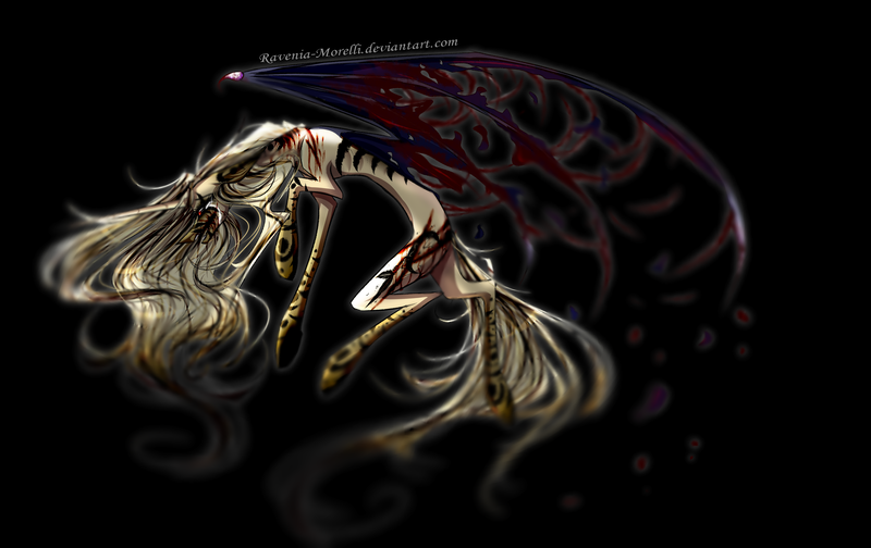 Size: 4500x2834 | Tagged: grimdark, artist:ravenia-morelli, derpibooru import, oc, oc:ravenia morelli, unofficial characters only, alicorn, bat pony, bat pony alicorn, pony, black background, blood, bone wings, crying, open mouth, ponysona, sad, simple background, spread wings, wings