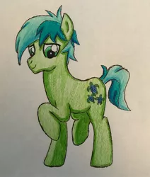 Size: 2291x2696 | Tagged: safe, artist:bozzerkazooers, derpibooru import, sandbar, earth pony, pony, school daze, season 8, male, one hoof raised, solo, stallion, standing, traditional art