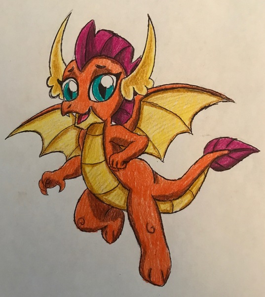 Size: 2753x3077 | Tagged: artist:bozzerkazooers, claws, derpibooru import, dragon, dragoness, dragon wings, fangs, female, high res, open mouth, safe, school daze, season 8, simple background, smolder, solo, spread wings, traditional art, white background, wings