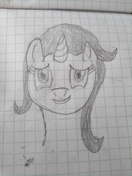 Size: 1944x2592 | Tagged: safe, artist:balticpagan, derpibooru import, starlight glimmer, pony, unicorn, bust, female, graph paper, grayscale, lined paper, mare, monochrome, pencil drawing, portrait, simple background, solo, traditional art