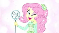 Size: 1280x720 | Tagged: safe, derpibooru import, screencap, fluttershy, equestria girls, equestria girls series, so much more to me, clothes, cute, looking at you, one eye closed, shyabetes, singing, solo, wink