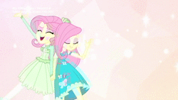 Size: 1280x720 | Tagged: safe, derpibooru import, screencap, fluttershy, equestria girls, equestria girls series, so much more to me, animated, clothes, cute, dress, duality, pirouette, shyabetes, singing, song, sound, webm