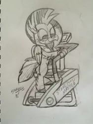 Size: 2448x3264 | Tagged: artist:snakeythingy, classical hippogriff, derpibooru import, hippogriff, jewelry, necklace, pun, safe, school daze, season 8, silverstream, sketch, solo, stairmaster, that hippogriff sure does love stairs, traditional art