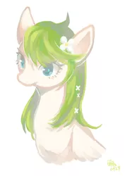Size: 555x784 | Tagged: safe, artist:jannel300, derpibooru import, oc, unofficial characters only, pegasus, pony, bust, female, flower, flower in hair, mare, portrait, signature, simple background, solo, white background