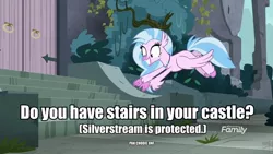 Size: 960x540 | Tagged: classical hippogriff, derpibooru import, female, hippogriff, image macro, meme, pak chooie unf, safe, school daze, screencap, silverstream, spoiler:s08, stairs, text, that hippogriff sure does love stairs, the terrible secret of space