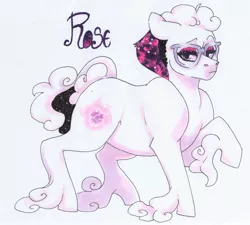 Size: 2830x2549 | Tagged: safe, artist:frozensoulpony, derpibooru import, oc, oc:rose, earth pony, pony, alternate hairstyle, chubby, female, glasses, high res, mare, raised hoof, solo, traditional art