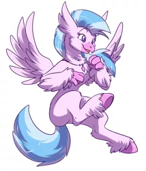 Size: 979x1144 | Tagged: artist:fizzy-dog, classical hippogriff, derpibooru import, female, flying, hippogriff, jewelry, necklace, safe, school daze, silverstream, simple background, smiling, solo, underhoof, white background