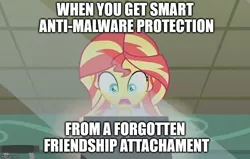 Size: 784x500 | Tagged: safe, derpibooru import, sunset shimmer, equestria girls, the science of magic, computer, image macro, meme, oh crap face