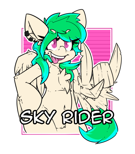 Size: 2100x2400 | Tagged: safe, artist:bbsartboutique, derpibooru import, oc, oc:sky rider, unofficial characters only, pegasus, pony, chest fluff, ear piercing, earring, jewelry, lip piercing, piercing, simple background, solo, tongue out, transparent background