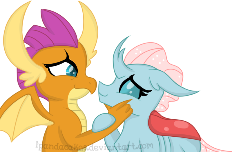 Size: 1302x855 | Tagged: artist:ipandacakes, changedling, changeling, claws, cute, derpibooru import, diaocelles, dragon, dragoness, dragon wings, female, floppy ears, hooves, horn, horns, interspecies, lesbian, ocellus, safe, school daze, shipping, simple background, smolcellus, smolder, smolderbetes, spread wings, transparent background, wings