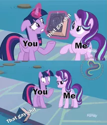 Size: 1215x1413 | Tagged: alicorn, derpibooru import, edit, edited screencap, meme, safe, school daze, screencap, starlight glimmer, that gay shit, that gay shit and me, twilight sparkle, twilight sparkle (alicorn)