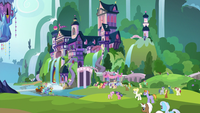 Size: 1920x1080 | Tagged: safe, derpibooru import, screencap, applejack, auburn vision, berry blend, berry bliss, citrine spark, clever musings, coco crusoe, dark moon, end zone, fire quacker, fluttershy, grampa gruff, graphite, huckleberry, lily, lily valley, linky, mochaccino, november rain, peppermint goldylinks, pinkie pie, ponet, prince rutherford, princess ember, rainbow stars, rare find, rarity, shoeshine, slate sentiments, spike, strawberry scoop, sugar maple, summer breeze, summer meadow, tender brush, thorax, violet twirl, winter lotus, changedling, changeling, earth pony, gryphon, pegasus, pony, unicorn, school daze, background pony, dragon lord ember, female, friendship student, king thorax, male, mare, raised hoof, school of friendship, stallion, twilight's castle