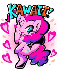 Size: 1261x1578 | Tagged: safe, artist:asg, derpibooru import, pinkie pie, earth pony, pony, bipedal, blush sticker, blushing, cute, diapinkes, female, heart, mare, one eye closed, solo, text, wink