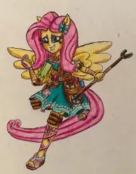 Size: 2159x2768 | Tagged: safe, artist:bozzerkazooers, derpibooru import, fluttershy, equestria girls, equestria girls series, feet, ninja, ponied up, sandals, solo, traditional art