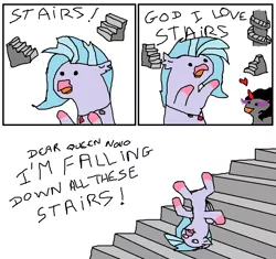 Size: 900x847 | Tagged: safe, artist:kuroneko, derpibooru import, king sombra, silverstream, classical hippogriff, hippogriff, pony, unicorn, school daze, crossing the memes, dialogue, female, i warned you about stairs bro, i'm so alone, implied queen novo, it keeps happening, king sombra does love stairs, male, meme, ms paint, shipping, sombra eyes, sombrastream, stairs, stallion, straight, stylistic suck, sweet bro and hella jeff, that hippogriff sure does love stairs, that pony sure does love stairs, this will end in tears and/or death