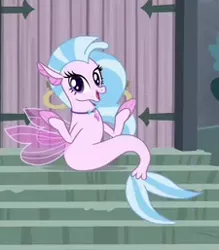 Size: 225x257 | Tagged: cropped, cute, derpibooru import, diastreamies, meme origin, safe, school daze, screencap, seapony (g4), shrug, silverstream, solo, that hippogriff sure does love stairs