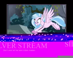 Size: 750x600 | Tagged: artist:darkonshadows, classical hippogriff, derpibooru import, diastreamies, edit, edited screencap, hippogriff, motivational poster, safe, school daze, screencap, silverstream, solo, stairs, that hippogriff sure does love stairs