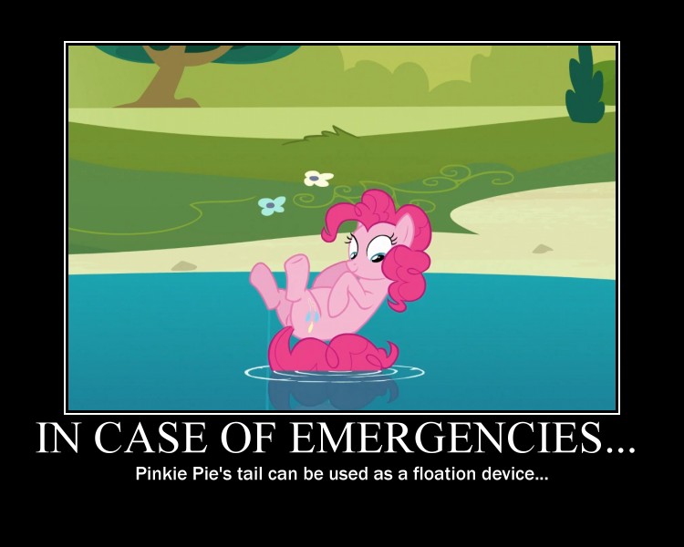 Size: 750x600 | Tagged: safe, artist:crossoverprincess, derpibooru import, edit, edited screencap, screencap, pinkie pie, earth pony, pony, too many pinkie pies, floating, motivational poster, pinkie being pinkie, pinkie physics, solo