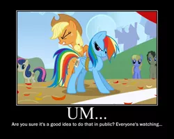 Size: 750x600 | Tagged: safe, artist:crossoverprincess, derpibooru import, edit, edited screencap, screencap, applejack, rainbow dash, earth pony, pegasus, pony, fall weather friends, appledash, bound wings, female, lesbian, motivational poster, shipping, tying