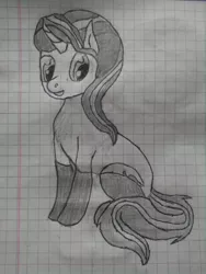 Size: 1944x2592 | Tagged: artist:balticpagan, clothes, derpibooru import, graph paper, lined paper, monochrome, safe, socks, starlight glimmer, traditional art