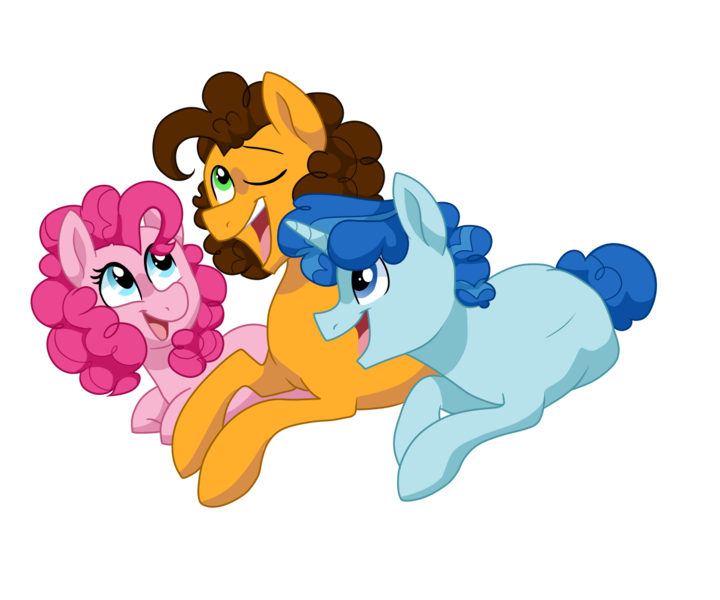 Size: 1200x1000 | Tagged: safe, artist:guzzlord, derpibooru import, cheese sandwich, party favor, pinkie pie, earth pony, pony, bisexual, cheesefavor, cheesepie, female, gay, male, party pony, party trio, partycheesepie, partypie, pinkie pie gets all the stallions, polyamory, shipping, simple background, straight, transparent background