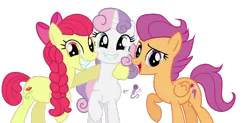 Size: 1024x503 | Tagged: safe, artist:guzzlord, derpibooru import, apple bloom, scootaloo, sweetie belle, earth pony, pegasus, pony, unicorn, alternate cutie mark, alternate universe, braid, cutie mark crusaders, female, mare, older, older apple bloom, older scootaloo, older sweetie belle, raised hoof, scootaloo can't fly, simple background, transparent background, trio