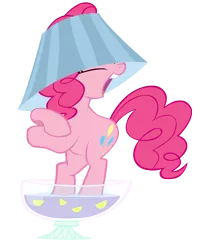 Size: 2518x3134 | Tagged: safe, artist:awesomecas, derpibooru import, pinkie pie, earth pony, pony, ponyville confidential, dancing, female, hat, lampshade, lampshade hat, mare, ponk, punch (drink), punch bowl, simple background, solo, transparent background, vector