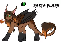 Size: 2480x1748 | Tagged: safe, artist:theecchiqueen, deleted from derpibooru, derpibooru import, oc, oc:rasta jam, bat pony, dracony, hybrid, pony, alternate universe, bat pony oc, cloven hooves, fangs, female, fire, firebreathing, leonine tail, mare, smiling, solo