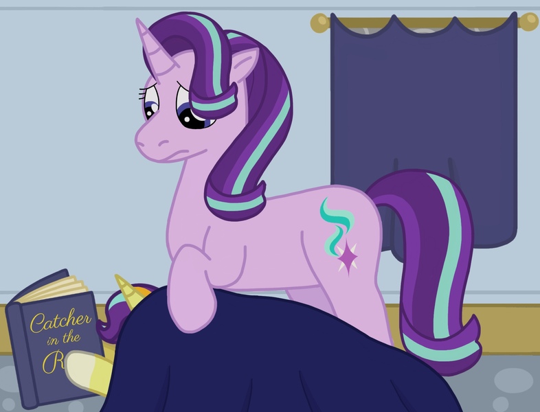 Size: 1978x1509 | Tagged: safe, artist:kindheart525, derpibooru import, starlight glimmer, oc, oc:shining star, unicorn, kindverse, book, female, male, mother and son, offspring, parent:starlight glimmer, parent:sunburst, parents:starburst