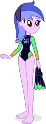 Size: 1770x4769 | Tagged: safe, artist:punzil504, derpibooru import, sea swirl, seafoam, equestria girls, equestria girls series, forgotten friendship, barefoot, clothes, cutie mark on clothes, equestria girls-ified, feet, flippers, holding shoes, shoes removed, simple background, solo, swimsuit, transparent background, vector, wet suit, wetsuit