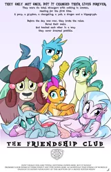 Size: 4050x6300 | Tagged: safe, artist:docwario, derpibooru import, gallus, ocellus, sandbar, silverstream, smolder, yona, changedling, changeling, classical hippogriff, dragon, earth pony, gryphon, hippogriff, pony, yak, school daze, absurd resolution, crossover, dragoness, female, friendship club, friendshipping, hilarious in hindsight, looking at you, male, monkey swings, movie parody, parody, simple background, student six, the breakfast club, white background