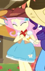 Size: 520x820 | Tagged: safe, derpibooru import, screencap, fluttershy, rainbow dash, rarity, equestria girls, equestria girls series, five to nine, animated, blouse, clothes, cowboy hat, cowgirl, cropped, cute, dancing, gif, hat, shirt, shyabetes, skirt, stetson, vest, wrong aspect ratio