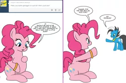 Size: 1204x800 | Tagged: safe, artist:dekomaru, derpibooru import, pinkie pie, oc, oc:brave star, earth pony, pony, tumblr:ask twixie, ask, comic, fourth wall, preggy pie, pregnant, tumblr