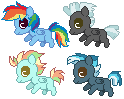 Size: 124x99 | Tagged: safe, artist:sand-yflames, derpibooru import, rainbow dash, thunderlane, oc, oc:ivy rain, oc:storm, pony, female, male, offspring, parent:rainbow dash, parent:thunderlane, parents:thunderdash, picture for breezies, shipping, straight, thunderdash
