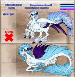 Size: 1600x1637 | Tagged: artist:cookiemoonloo, classical hippogriff, derpibooru import, female, hippogriff, hybrid, oc, oc:bellatrix orion, offspring, parent:party favor, parent:princess skystar, reference sheet, safe, seapony (g4), solo, unofficial characters only