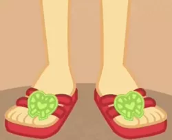 Size: 663x542 | Tagged: safe, derpibooru import, screencap, applejack, equestria girls, equestria girls series, lost and found, cropped, feet, flip-flops, foot focus, legs, pictures of legs, sandals, solo