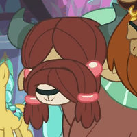 Size: 200x200 | Tagged: animated, c:, cloven hooves, cute, derpibooru import, female, gif, hair over eyes, lidded eyes, male, peeking, prince rutherford, safe, school daze, screencap, smiling, solo focus, yak, yona, yonadorable