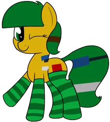 Size: 1562x1730 | Tagged: safe, artist:axlearts, derpibooru import, oc, oc:blocky bits, unofficial characters only, earth pony, pony, clothes, cute, female, one eye closed, simple background, socks, solo, striped socks, transparent background, wink