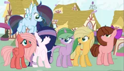 Size: 2495x1433 | Tagged: safe, artist:princessunicorn123, derpibooru import, oc, oc:apple shy, oc:apple star, oc:feathered wings, oc:fire jewel, oc:starlight shield, oc:strawberry cake, unofficial characters only, dracony, earth pony, hybrid, pegasus, pony, base used, bow, ear piercing, earring, hair bow, interspecies offspring, jewelry, next generation, offspring, parent:applejack, parent:big macintosh, parent:caramel, parent:cheese sandwich, parent:flash sentry, parent:fluttershy, parent:pinkie pie, parent:rainbow dash, parent:rarity, parent:soarin', parent:spike, parent:twilight sparkle, parents:carajack, parents:cheesepie, parents:flashlight, parents:fluttermac, parents:soarindash, parents:sparity, piercing