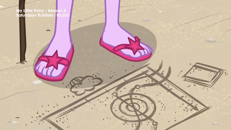 Size: 933x525 | Tagged: safe, derpibooru import, screencap, sci-twi, twilight sparkle, equestria girls, equestria girls series, friendship math, animated, close-up, feet, flip-flops, gif, legs, pictures of legs, sand, sandals, solo